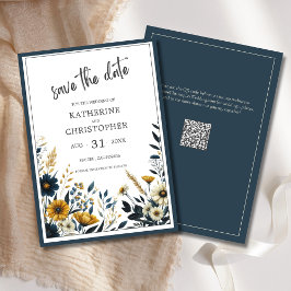 Reserve A Data Casamento Floral Dourado Elegante Azul
