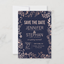 Reserve A Data Casamento Floral Dourado Rosa Azul Elegante