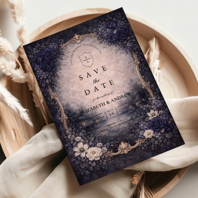 Reserve A Data Casamento Floral Dourado Vintage (Criador carregado)