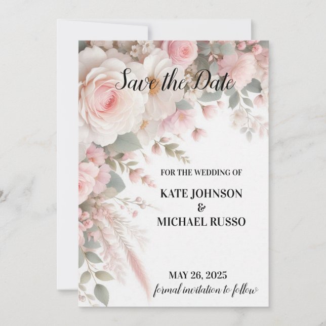 Reserve A Data Casamento Floral Elegante (Frente)