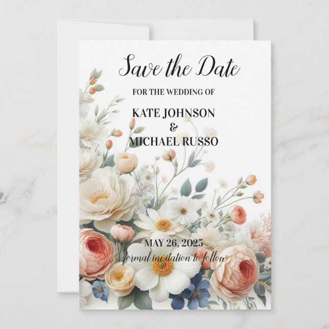 Reserve A Data Casamento Floral Elegante (Frente)