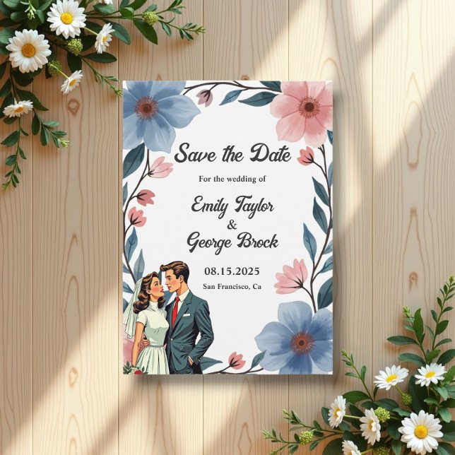 Reserve A Data Casamento Floral Elegante do Casal Romântico Water (Criador carregado)