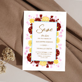 Reserve A Data casamento floral elegante e floral amarelo