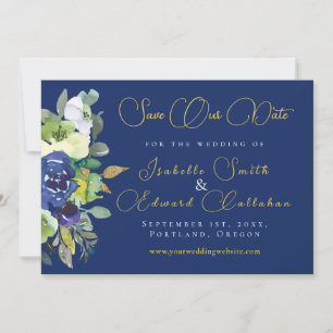 Reserve A Data Casamento Floral Elegante em Azul Marinho com Aqua