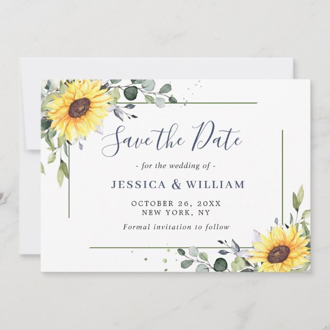 Reserve A Data Casamento Floral Elegante Eucalyptus Sunflower (Frente)