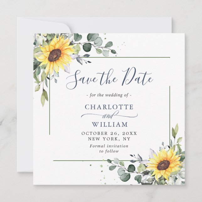 Reserve A Data Casamento Floral Elegante Eucalyptus Sunflower (Frente)