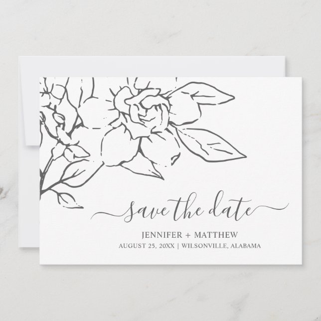 Reserve A Data Casamento Floral Elegante Linha de Arte Neutra (Frente)