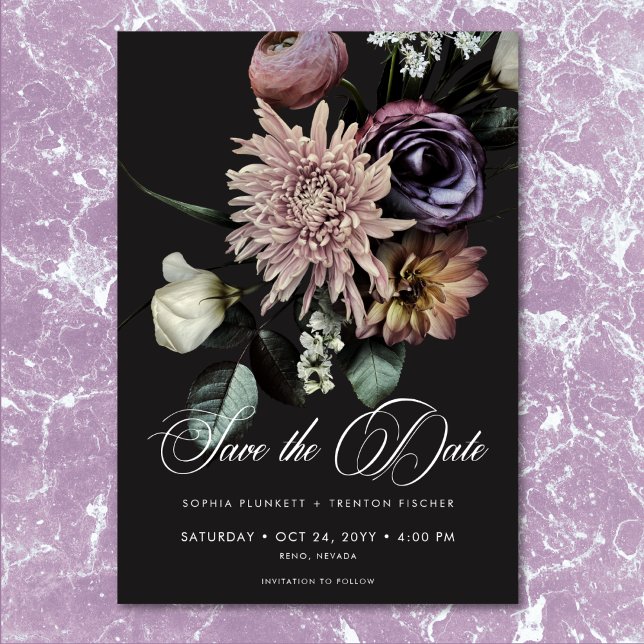 Reserve A Data Casamento Floral Elegante Moody Twilight Muted (Elegant Moody Twilight Muted Floral Wedding Save The Date)