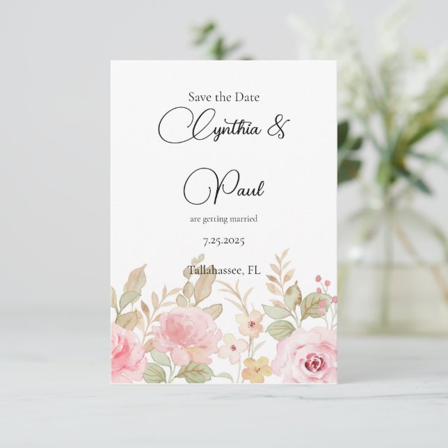 Reserve A Data Casamento Floral Elegante Personalizado (Em pé/Frente)