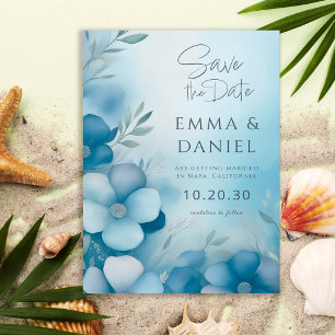 Reserve A Data Casamento Floral em Aquarela Azul Elegante do Ocea