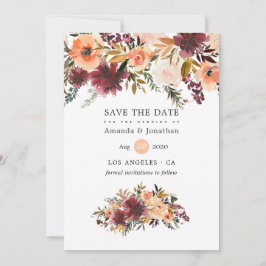 Reserve A Data Casamento Floral em Aquarela Bordo Pêssego