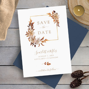 Reserve A Data Casamento Floral em Aquarela Outonal com Moldura Q