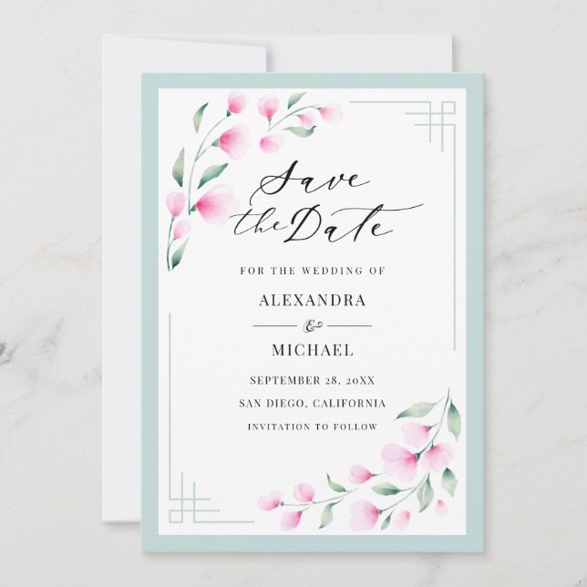 Reserve A Data Casamento Floral em Aquarela Rosa Bege Elegante (Frente)