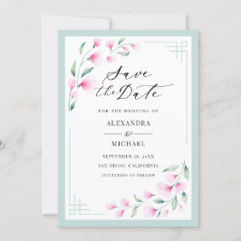 Reserve A Data Casamento Floral em Aquarela Rosa Bege Elegante