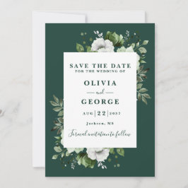 Reserve A Data Casamento Floral em Aquarela Verde Esmeralda Moder