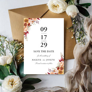 Reserve A Data Casamento Floral em Aquarela Vermelho Borgonha