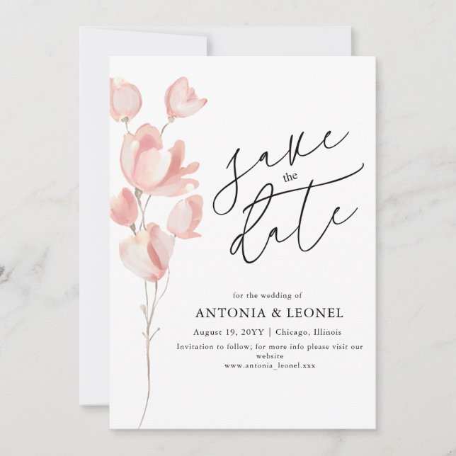 Reserve A Data Casamento Floral em Bege Claro Salve a data (Frente)