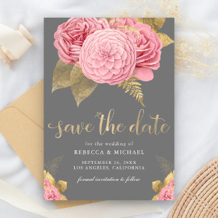 Reserve A Data Casamento Floral em Cinza Rústico e Rosa Poeirento