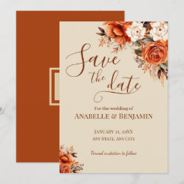 Reserve A Data Casamento Floral em Laranja Queimado e Ferrugem