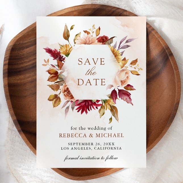 Reserve A Data Casamento Floral em Terracota Rústica da Borgonha (Criador carregado)