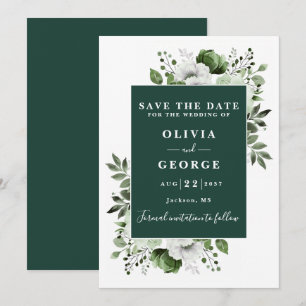 Reserve A Data Casamento Floral em Verde Esmeralda em Aquarela Mo