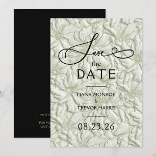 Reserve A Data Casamento Floral em Verde Sálvia Relevo Falso