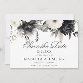 Reserve A Data Casamento Floral Escuro Boho Preto Creme