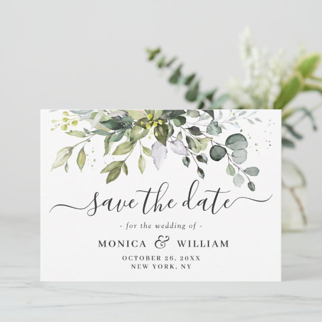 Reserve A Data Casamento Floral Eucalyptus Elegante (Em pé/Frente)