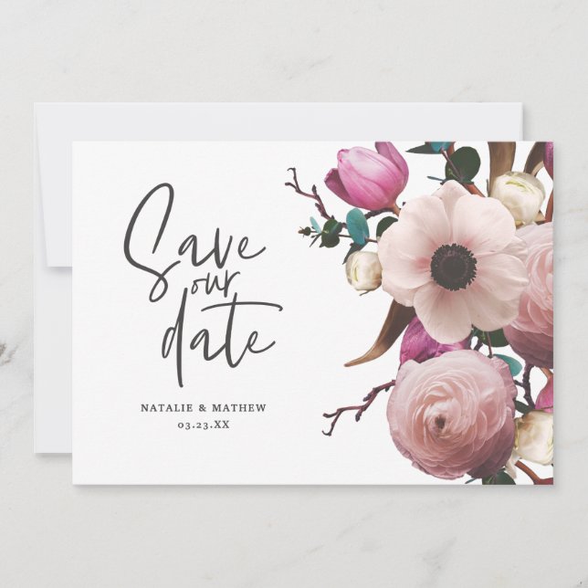 Reserve A Data Casamento floral fotográfico moderno salvar a data (Frente)