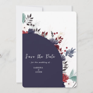 Reserve A Data Casamento Floral Gótico Burgundy marinho Azul