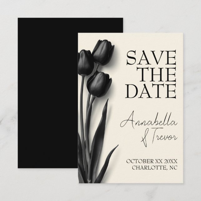 Reserve A Data Casamento Floral Gótico de Tulipas Pretas (Frente/Verso)