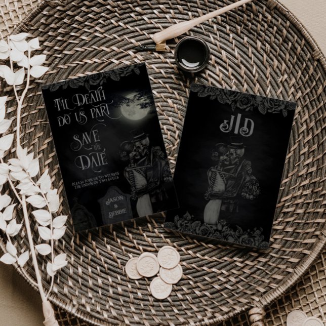 Reserve A Data Casamento Floral Gótico Preto e Cinza Personalizad (Criador carregado)