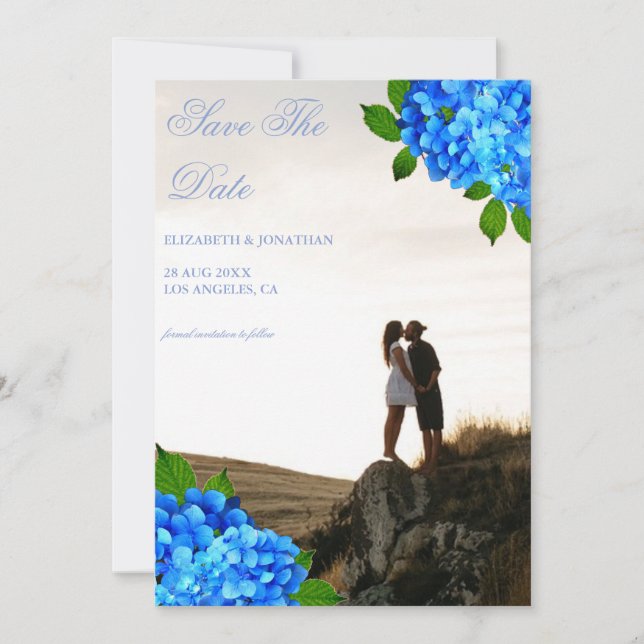 Reserve A Data Casamento Floral Hortênsia Azul (Frente)
