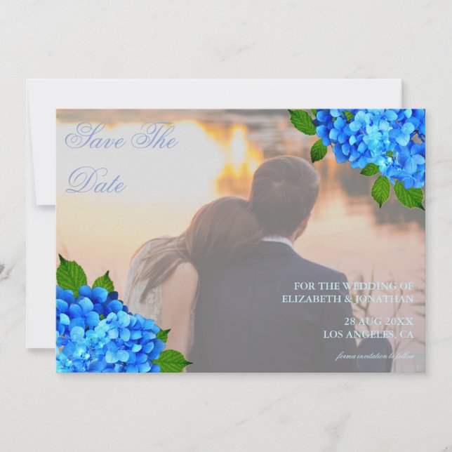 Reserve A Data Casamento Floral Hortênsia Azul (Frente)
