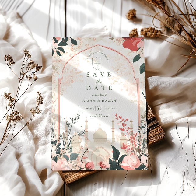 Reserve A Data Casamento Floral Islâmico Tradicional Elegante (Criador carregado)