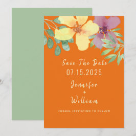 Reserve A Data Casamento Floral Laranja Moderno