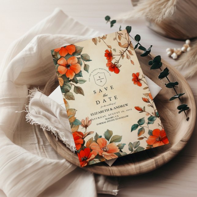 Reserve A Data Casamento Floral Laranja Rústico (Criador carregado)