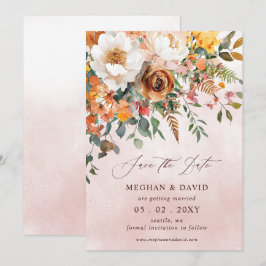 Reserve A Data Casamento Floral Laranja Rústico de Outono
