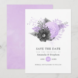 Reserve A Data Casamento Floral Lilás e Carvão