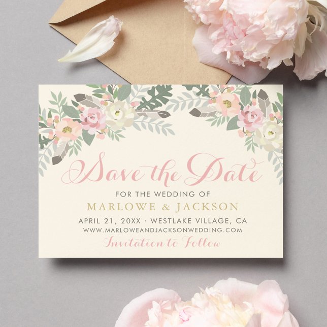 Reserve A Data Casamento Floral Marfim Romântico (Criador carregado)