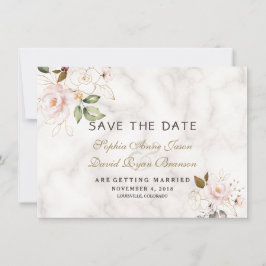 Reserve A Data Casamento Floral Mármore Rosa Charme Bege Dourado
