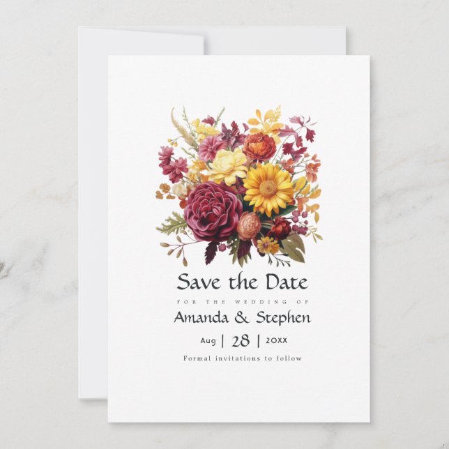 Reserve A Data Casamento Floral Marrom e Amarelo (Frente)