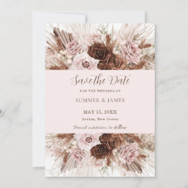 Reserve A Data Casamento Floral Marrom Rosa Empoeirado Boho Grama
