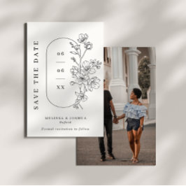 Reserve A Data Casamento Floral Minimalista Preto e Branco