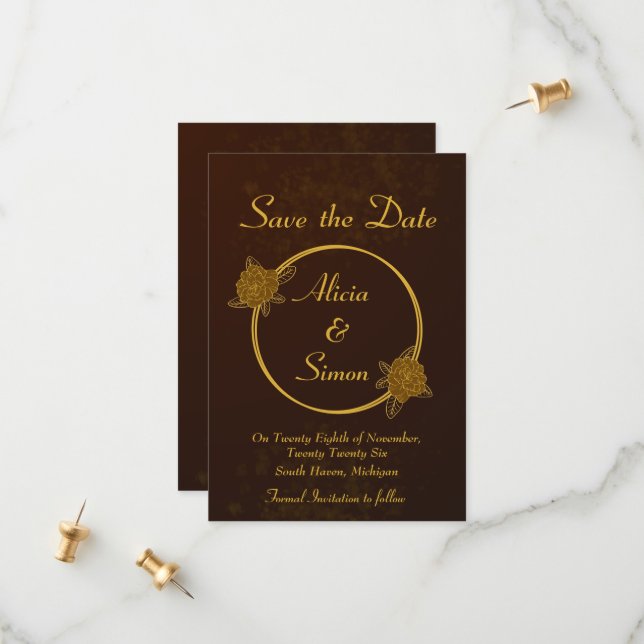 Reserve A Data Casamento floral mínimo de chocolate Marrom (Frente/Verso In Situ)