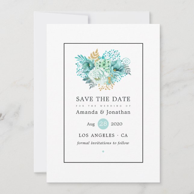 Reserve A Data Casamento Floral Mint Watercolor (Frente)