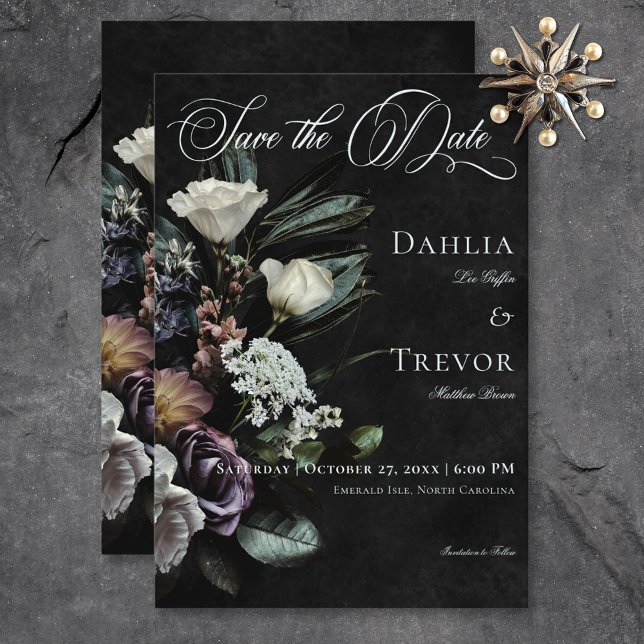 Reserve A Data Casamento Floral Misterioso Mudado Gótico Escuro (Dark Gothic Mysterious Muted Floral Wedding Save The Date)
