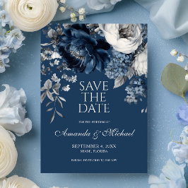 Reserve A Data Casamento Floral Moderno de Blues e Cinzas