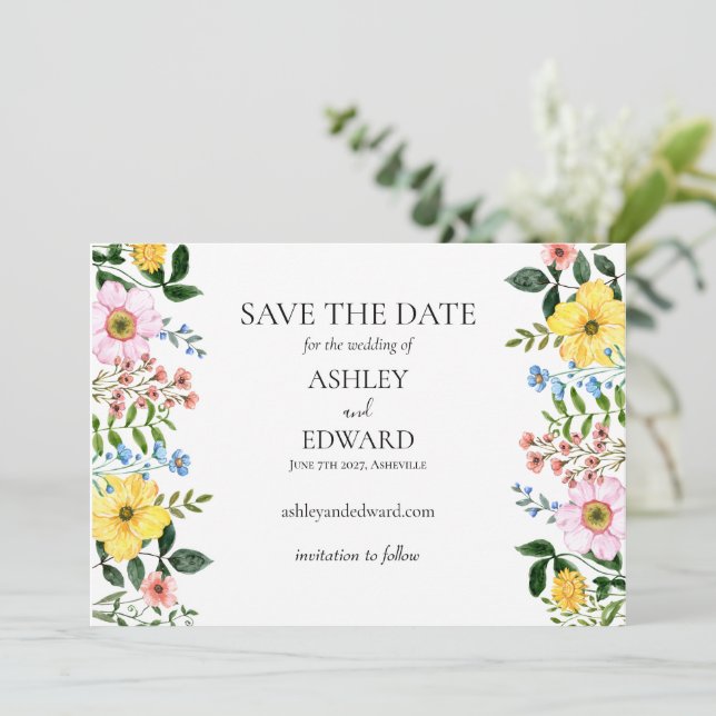 Reserve A Data Casamento Floral Moderno de Primavera com Amarelo  (Em pé/Frente)