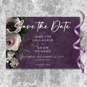 Reserve A Data Casamento Floral Moderno Elegante Roxo Ameixa